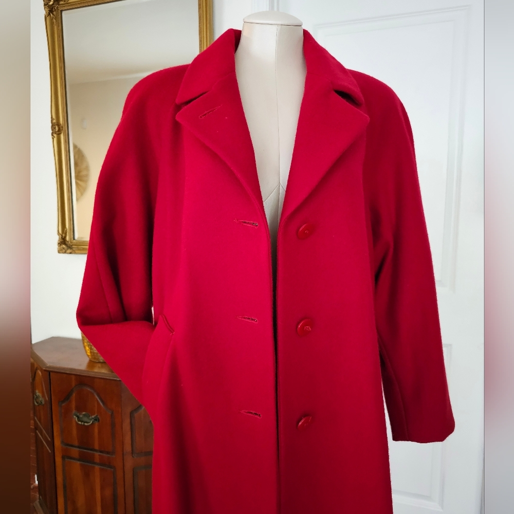 Rare Stephanie Mathews Dark Red 100% Wool Trench … - image 6